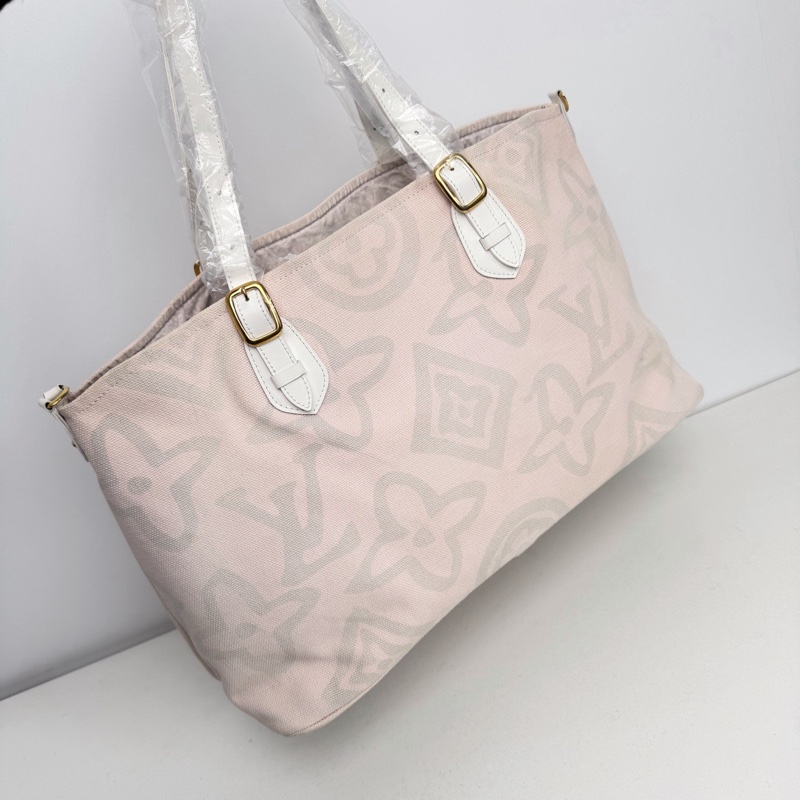 【近新閒置品】LV 路易威登 Louis Vuitton 大溪地系列櫻花粉大logo帆布托特包手提包-1