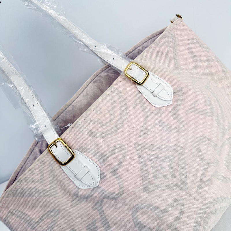 【近新閒置品】LV 路易威登 Louis Vuitton 大溪地系列櫻花粉大logo帆布托特包手提包-8