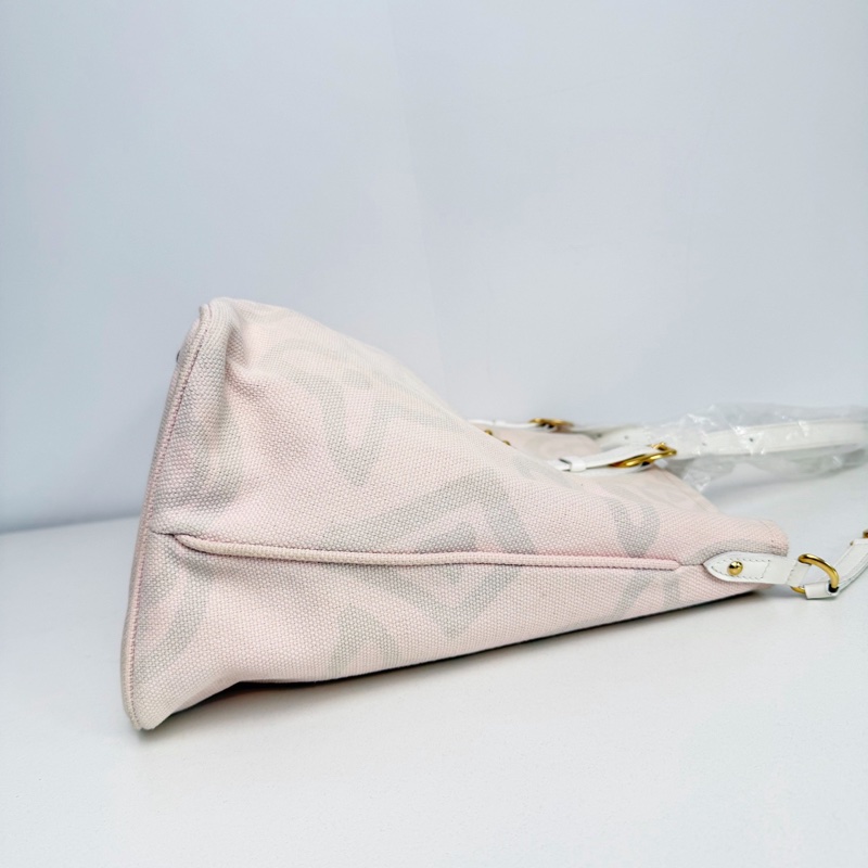 【近新閒置品】LV 路易威登 Louis Vuitton 大溪地系列櫻花粉大logo帆布托特包手提包-10