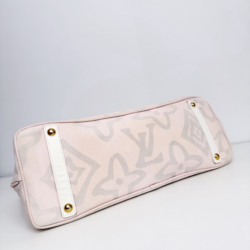 【近新閒置品】LV 路易威登 Louis Vuitton 大溪地系列櫻花粉大logo帆布托特包手提包-11