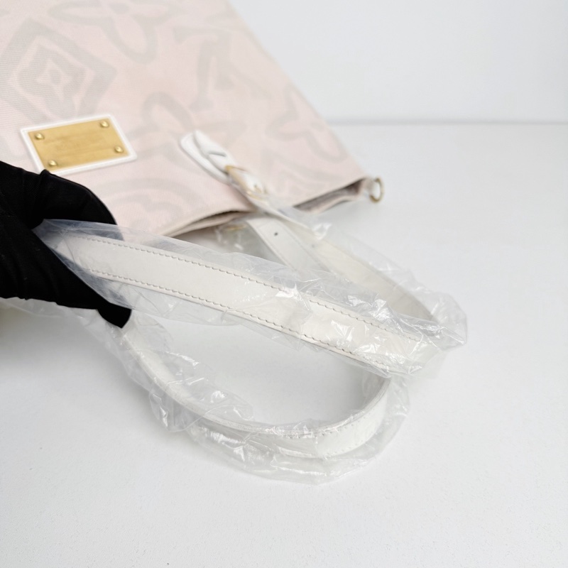 【近新閒置品】LV 路易威登 Louis Vuitton 大溪地系列櫻花粉大logo帆布托特包手提包-16