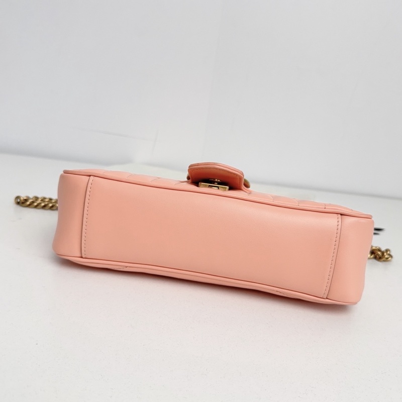 【近新閒置品】Gucci 古馳 蜜桃粉金扣新款絎縫馬蒙marmont 26鏈條包-4