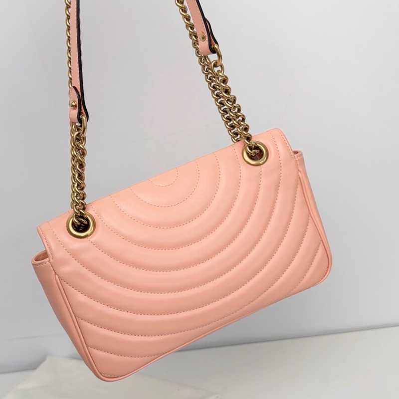 【近新閒置品】Gucci 古馳 蜜桃粉金扣新款絎縫馬蒙marmont 26鏈條包-9