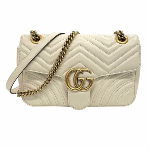 GUCCI 古馳 443497  GG MARMONT 山型紋肩背包 皮革 白色 金釦