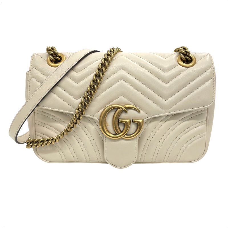 GUCCI 古馳 443497  GG MARMONT 山型紋肩背包 皮革 白色 金釦-0