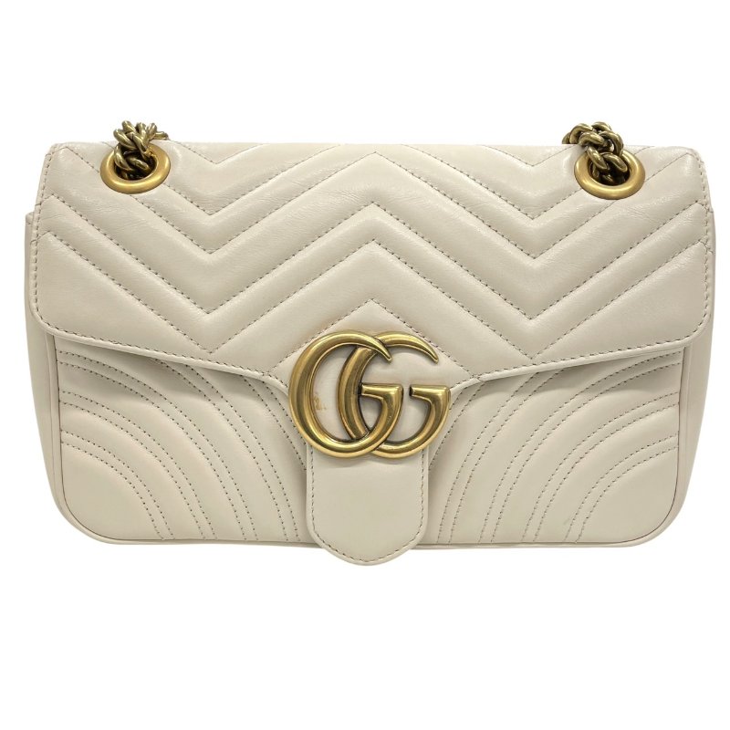 GUCCI 古馳 443497  GG MARMONT 山型紋肩背包 皮革 白色 金釦-1