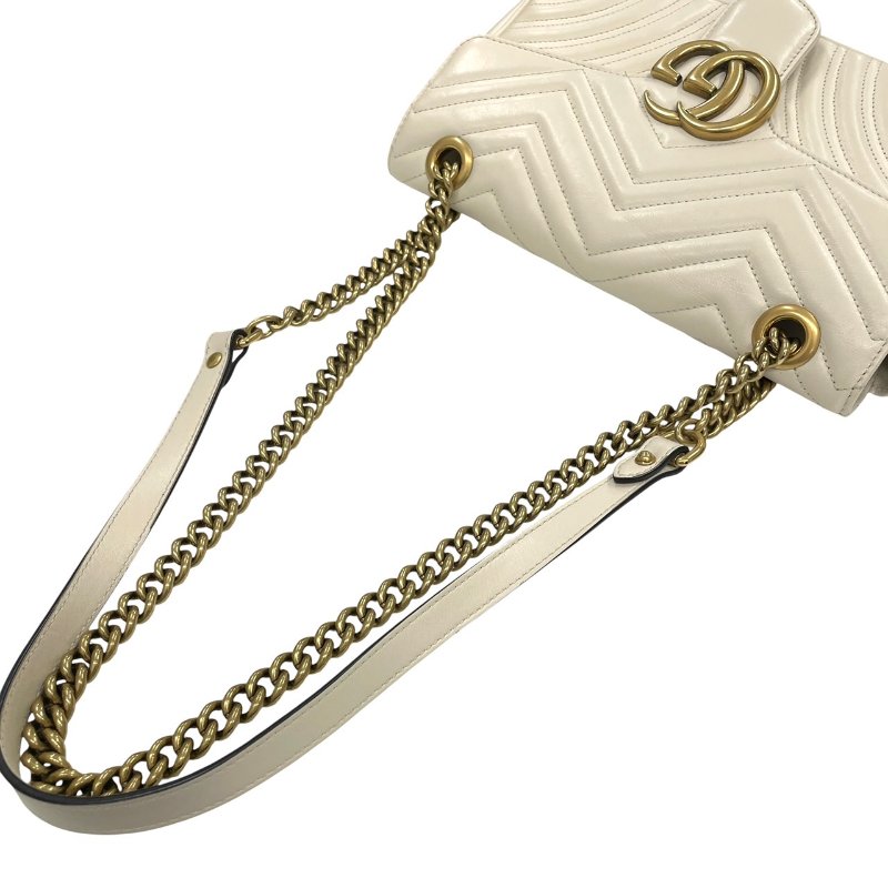 GUCCI 古馳 443497  GG MARMONT 山型紋肩背包 皮革 白色 金釦-10