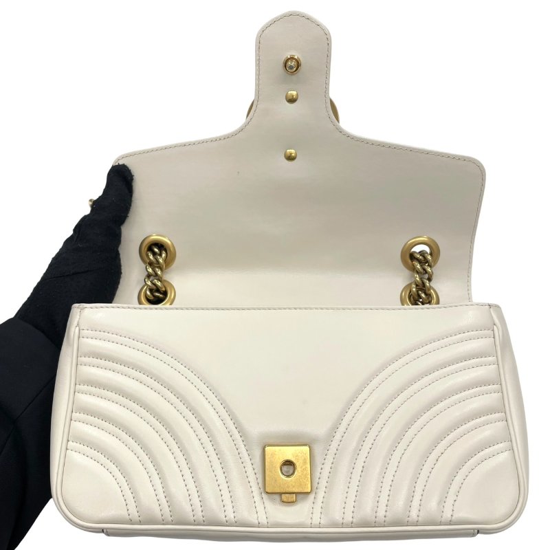 GUCCI 古馳 443497  GG MARMONT 山型紋肩背包 皮革 白色 金釦-11