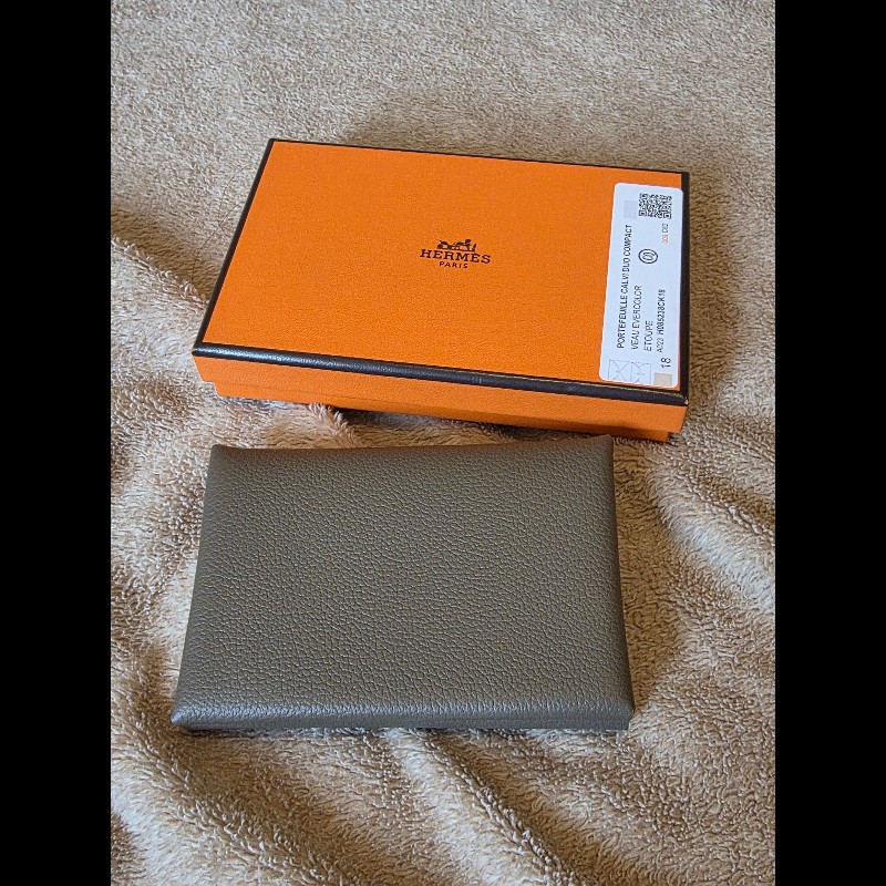 Hermes Calvi Duo 零錢包卡夾(未使用)｜經典大象灰 Etoupe-0