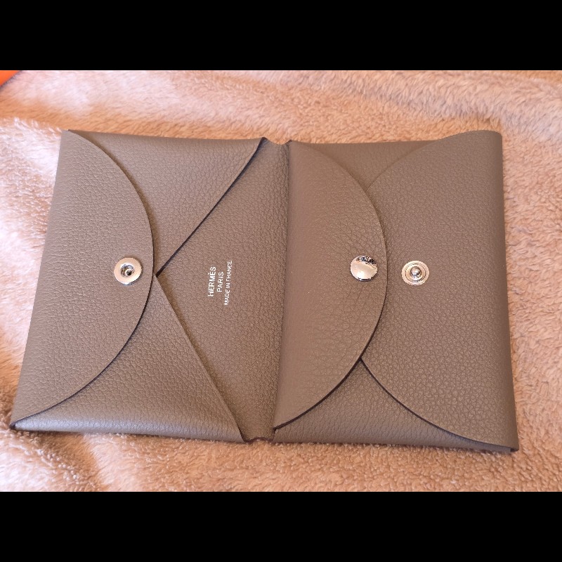 Hermes Calvi Duo 零錢包卡夾(未使用)｜經典大象灰 Etoupe-3
