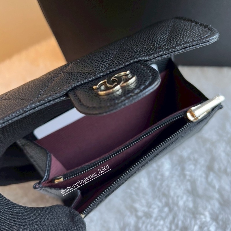 Chanel 香奈兒 經典單層拉鏈卡包 黑金 荔枝牛皮❗️尚未抵台-2