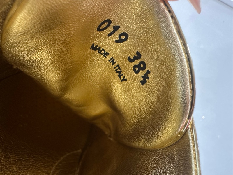 PRADA普拉達 金色滿鑽三角標LOGO板鞋 尺寸/38.5碼-5