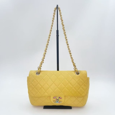 「JL精品代購」香奈兒珠光金色羊皮彩色琉璃扣雙鏈合併款單肩翻蓋包