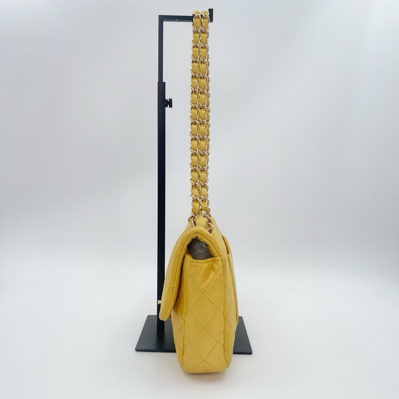 「JL精品代購」香奈兒珠光金色羊皮彩色琉璃扣雙鏈合併款單肩翻蓋包-3