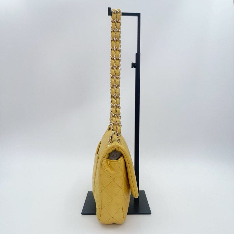 「JL精品代購」香奈兒珠光金色羊皮彩色琉璃扣雙鏈合併款單肩翻蓋包-4