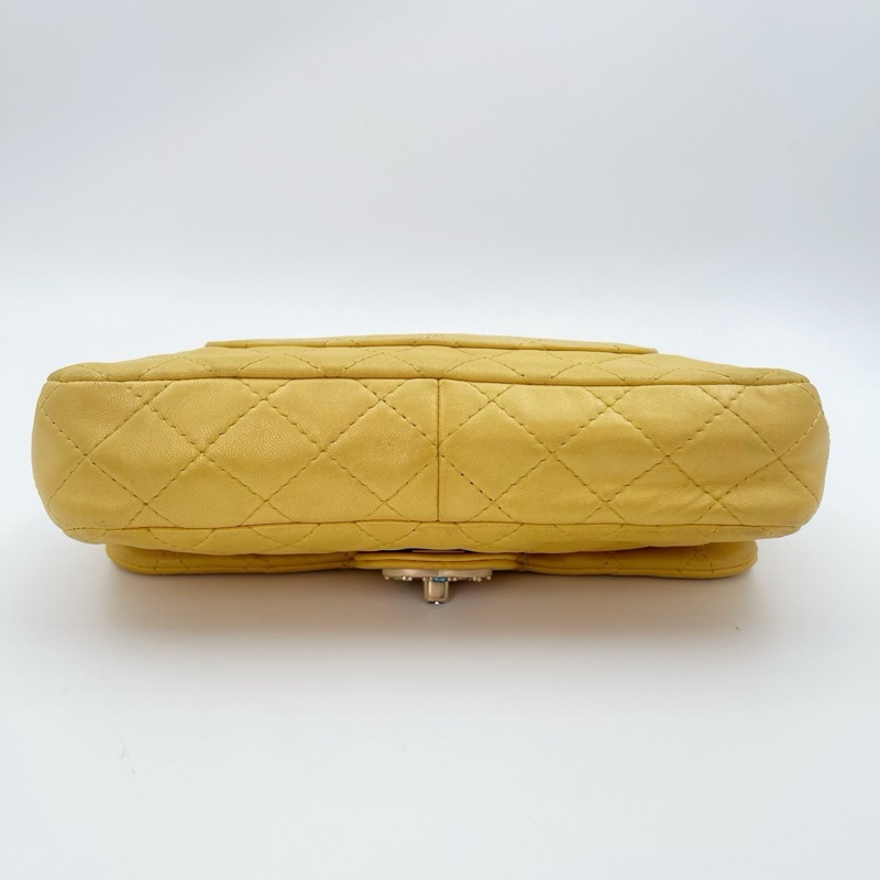 「JL精品代購」香奈兒珠光金色羊皮彩色琉璃扣雙鏈合併款單肩翻蓋包-5