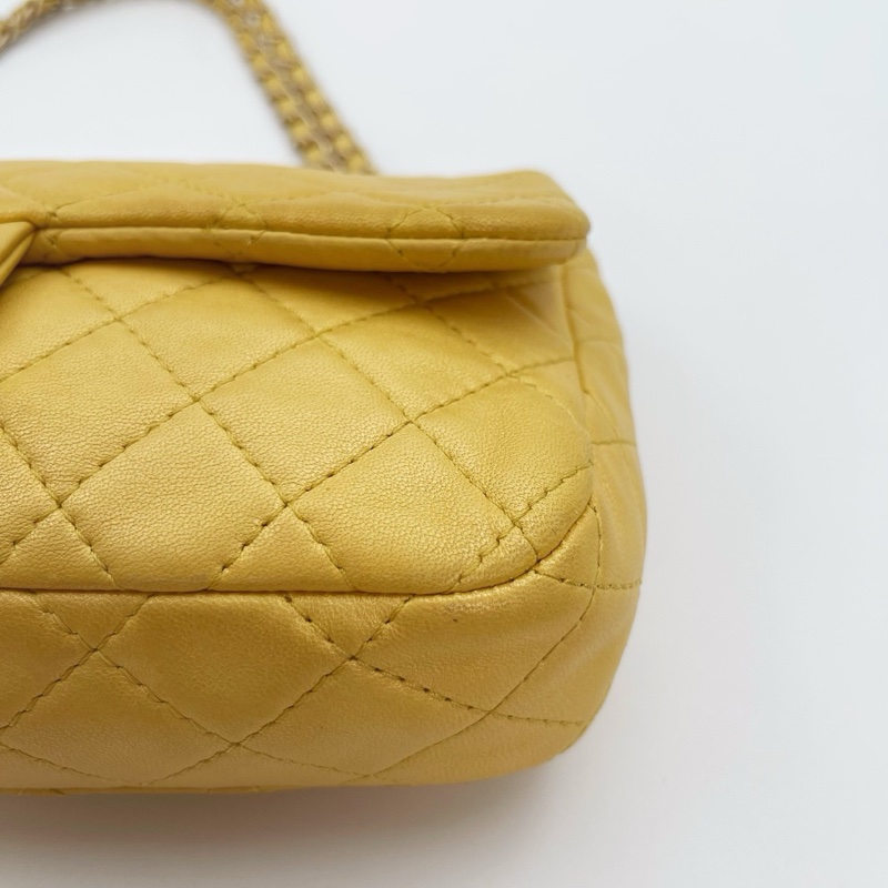 「JL精品代購」香奈兒珠光金色羊皮彩色琉璃扣雙鏈合併款單肩翻蓋包-8