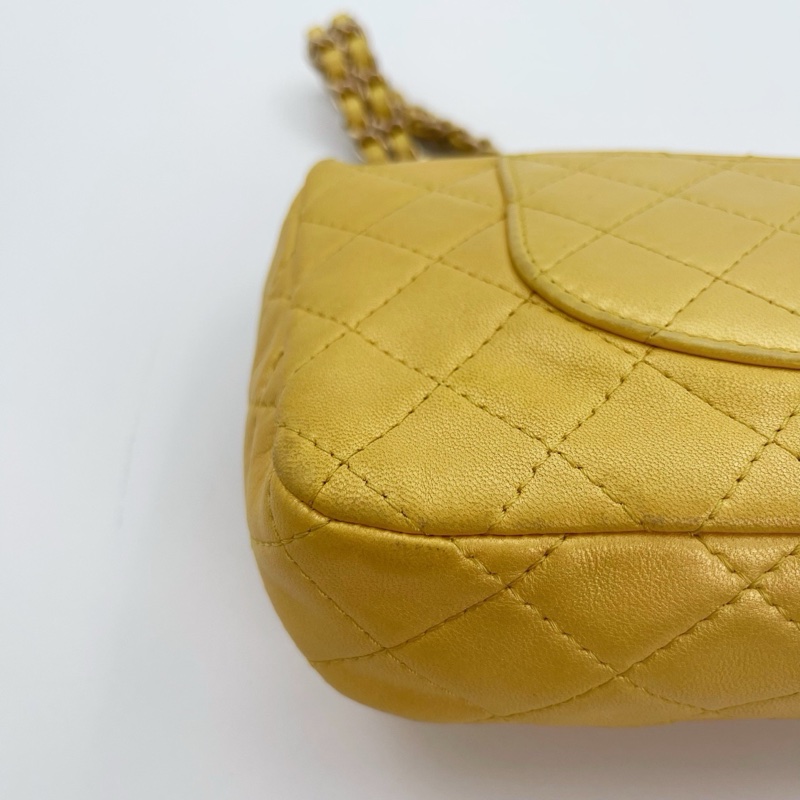 「JL精品代購」香奈兒珠光金色羊皮彩色琉璃扣雙鏈合併款單肩翻蓋包-9