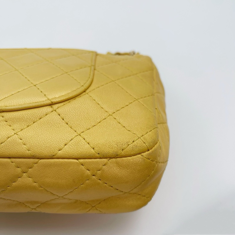 「JL精品代購」香奈兒珠光金色羊皮彩色琉璃扣雙鏈合併款單肩翻蓋包-10