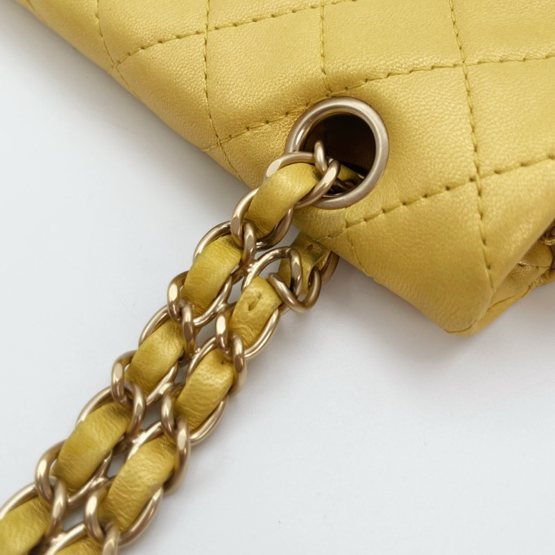 「JL精品代購」香奈兒珠光金色羊皮彩色琉璃扣雙鏈合併款單肩翻蓋包-15