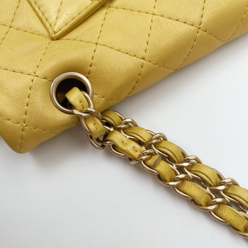 「JL精品代購」香奈兒珠光金色羊皮彩色琉璃扣雙鏈合併款單肩翻蓋包-17