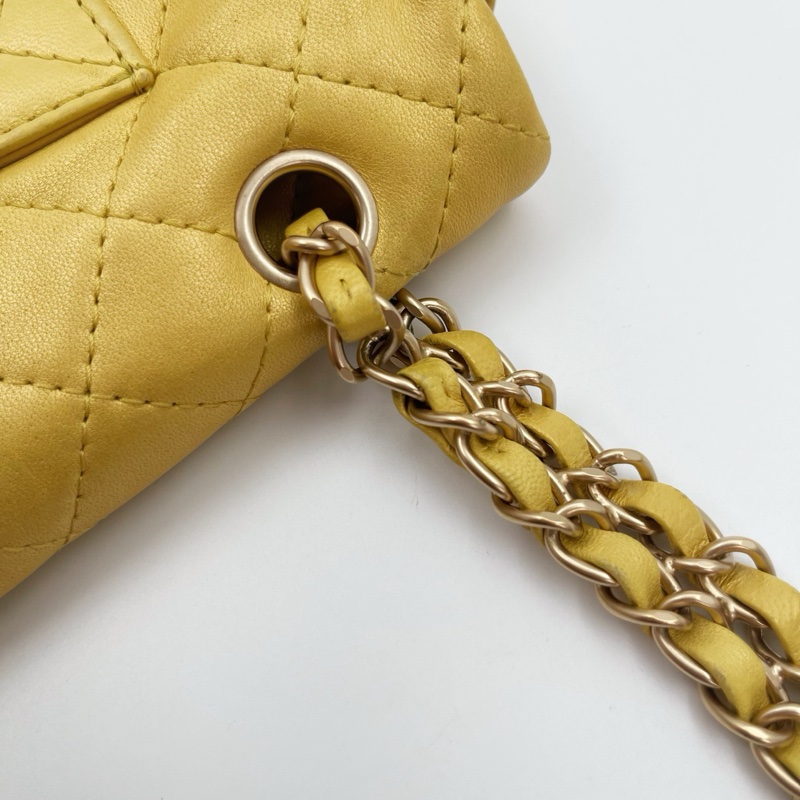 「JL精品代購」香奈兒珠光金色羊皮彩色琉璃扣雙鏈合併款單肩翻蓋包-18