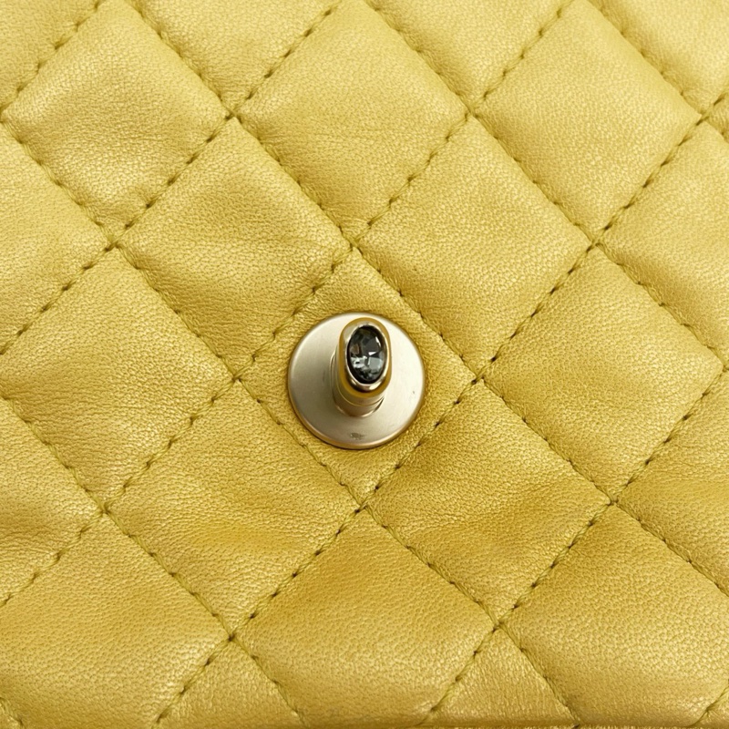 「JL精品代購」香奈兒珠光金色羊皮彩色琉璃扣雙鏈合併款單肩翻蓋包-24