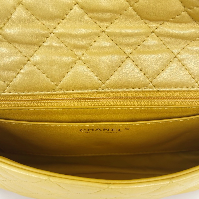 「JL精品代購」香奈兒珠光金色羊皮彩色琉璃扣雙鏈合併款單肩翻蓋包-27