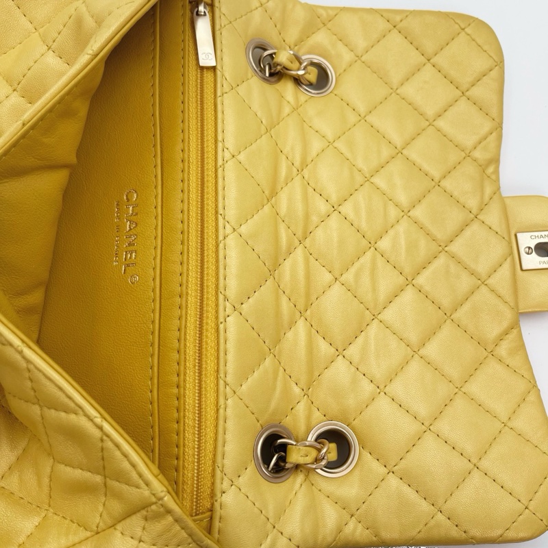 「JL精品代購」香奈兒珠光金色羊皮彩色琉璃扣雙鏈合併款單肩翻蓋包-32