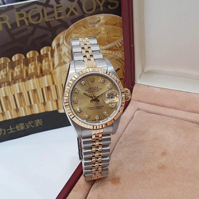 【大眾名錶】ROLEX 勞力士 69173 Datejust 女錶經典款 金十鑽面盤 舊包台 大眾名錶G239-1
