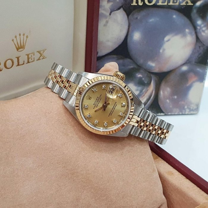 【大眾名錶】ROLEX 勞力士 69173 Datejust 女錶經典款 金十鑽面盤 舊包台 大眾名錶G239-2