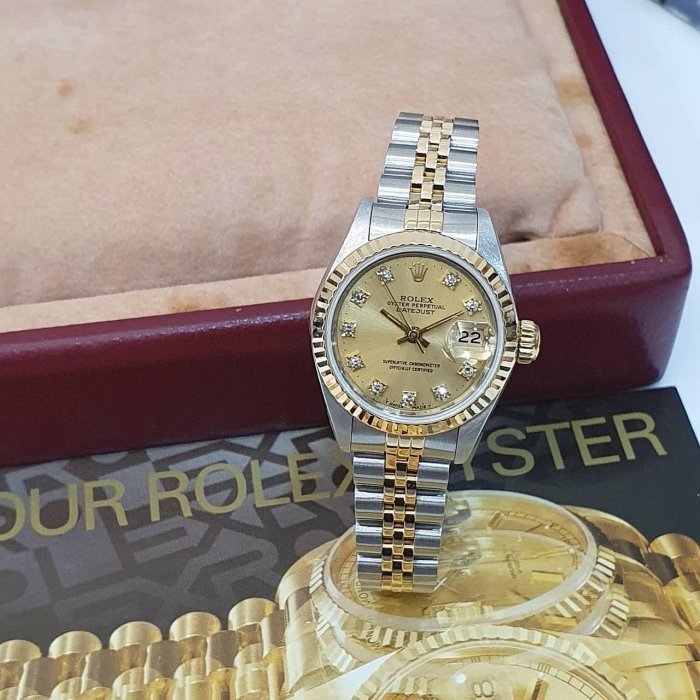【大眾名錶】ROLEX 勞力士 69173 Datejust 女錶經典款 金十鑽面盤 舊包台 大眾名錶G239-3