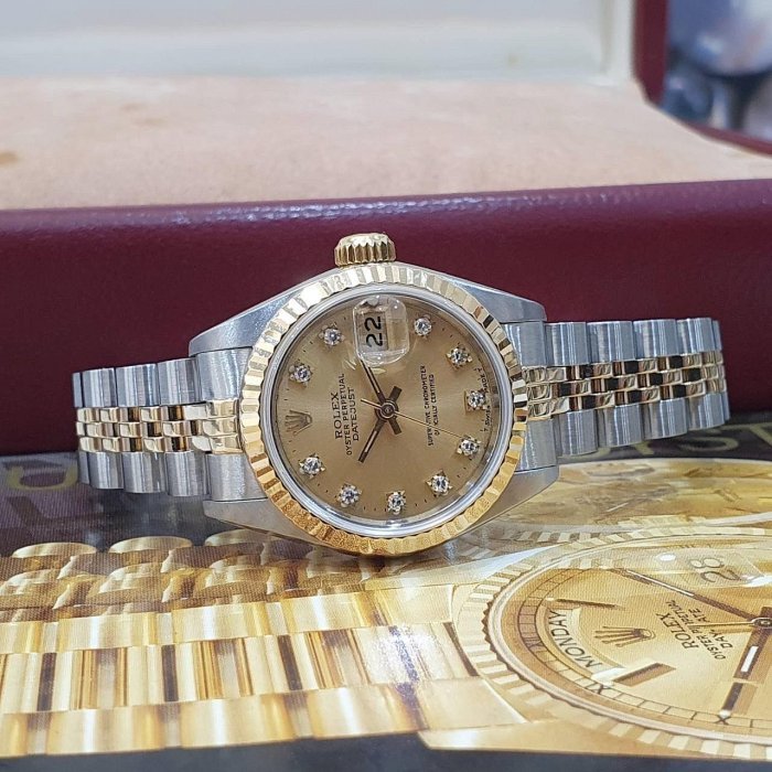 【大眾名錶】ROLEX 勞力士 69173 Datejust 女錶經典款 金十鑽面盤 舊包台 大眾名錶G239-4