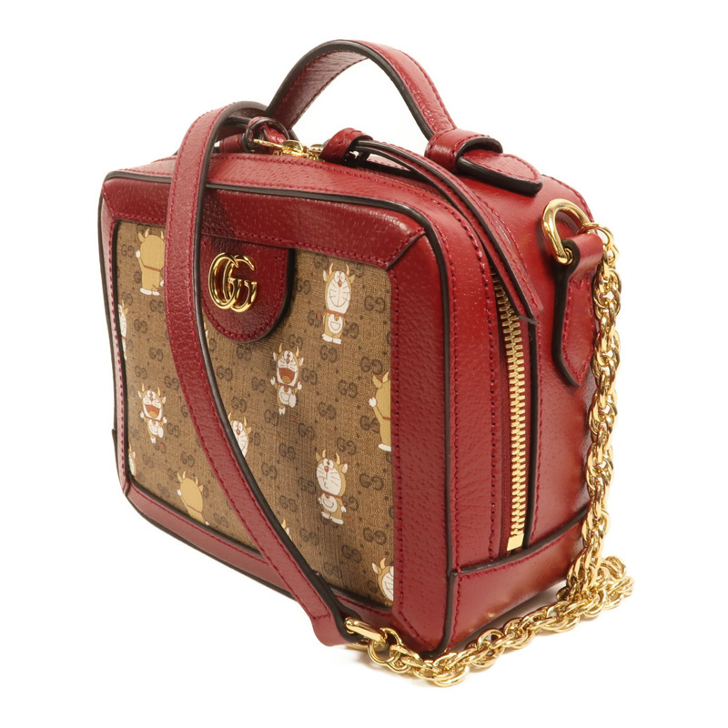 GUCCI 塗層帆布Doraemon Micro GG Supreme鏈帶手挽肩背兩用袋-2