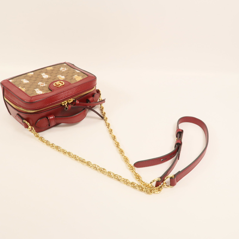 GUCCI 塗層帆布Doraemon Micro GG Supreme鏈帶手挽肩背兩用袋-7