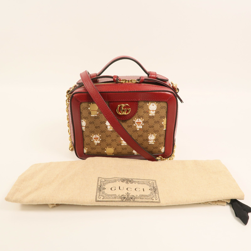 GUCCI 塗層帆布Doraemon Micro GG Supreme鏈帶手挽肩背兩用袋-9