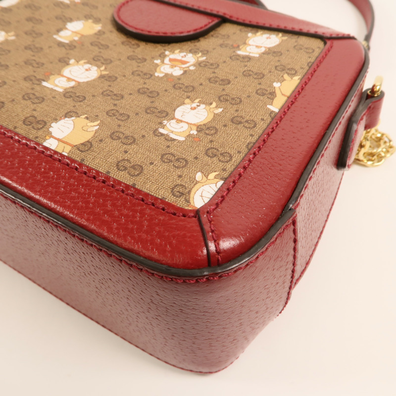 GUCCI 塗層帆布Doraemon Micro GG Supreme鏈帶手挽肩背兩用袋-12