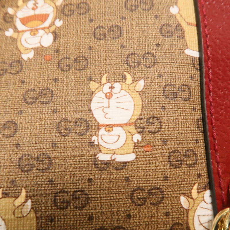 GUCCI 塗層帆布Doraemon Micro GG Supreme鏈帶手挽肩背兩用袋-14