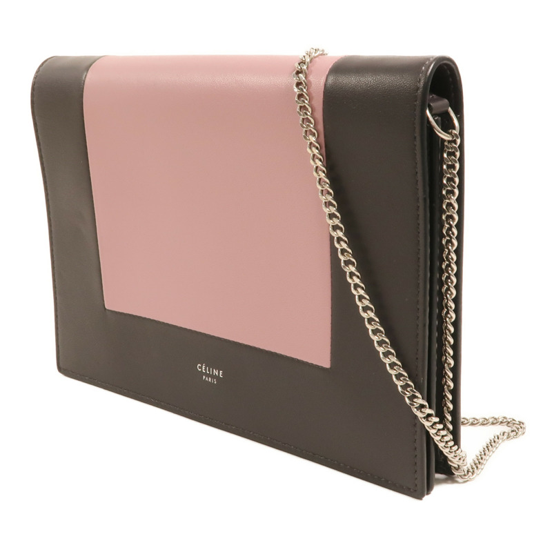 CELINE 牛皮皮革Frame Woc銀扣鏈帶肩背袋-2