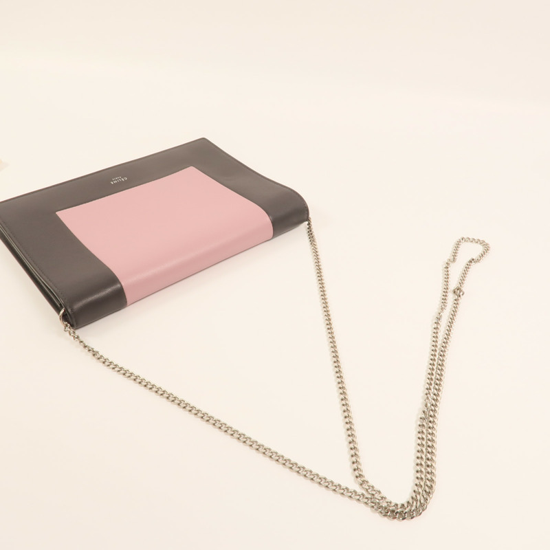 CELINE 牛皮皮革Frame Woc銀扣鏈帶肩背袋-7