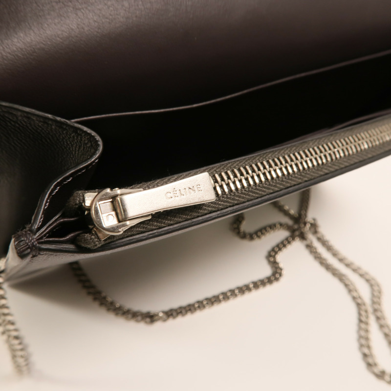 CELINE 牛皮皮革Frame Woc銀扣鏈帶肩背袋-9