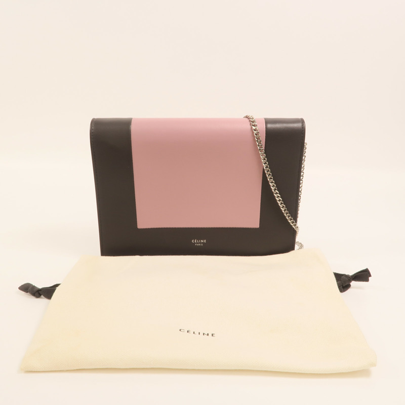 CELINE 牛皮皮革Frame Woc銀扣鏈帶肩背袋-10