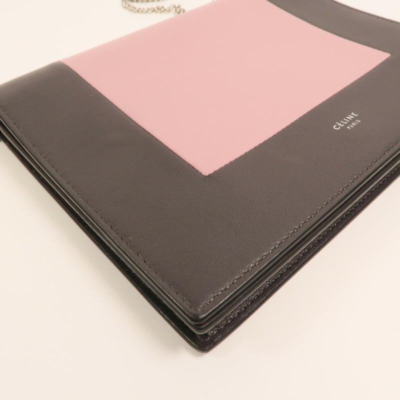 CELINE 牛皮皮革Frame Woc銀扣鏈帶肩背袋-12