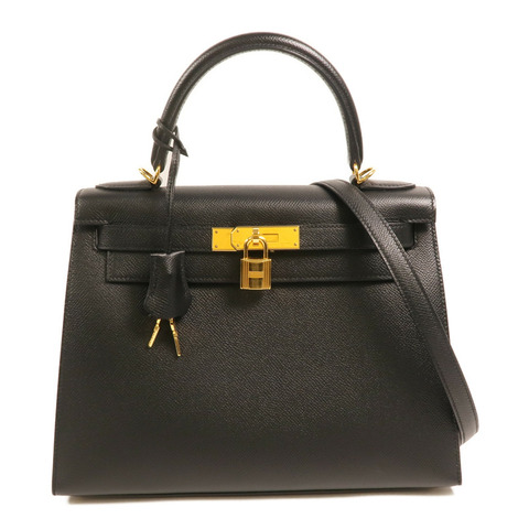 HERMES Epsom皮革Kelly 28手挽肩背兩用袋Noir