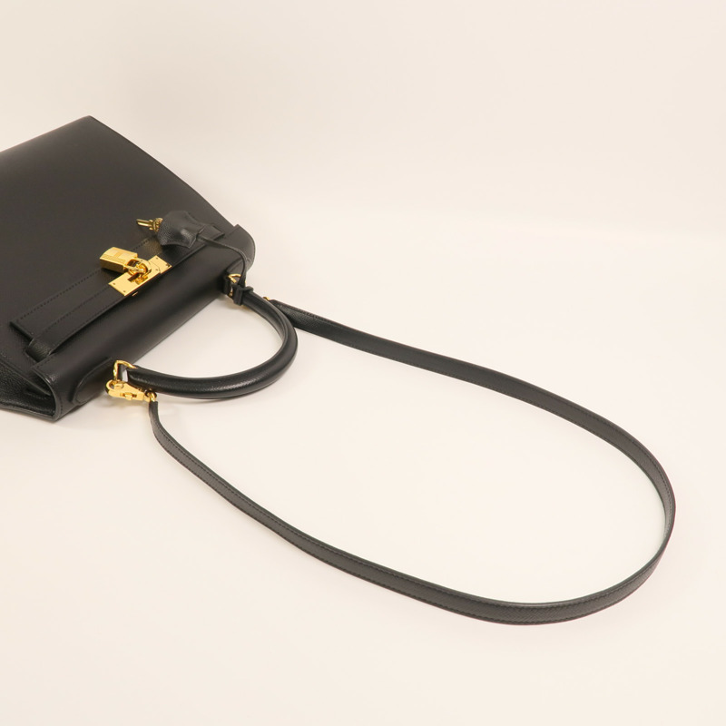 HERMES Epsom皮革Kelly 28手挽肩背兩用袋Noir-7