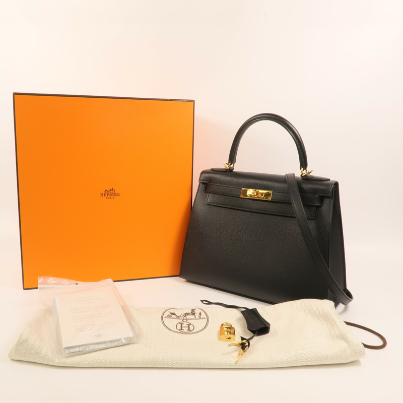 HERMES Epsom皮革Kelly 28手挽肩背兩用袋Noir-11