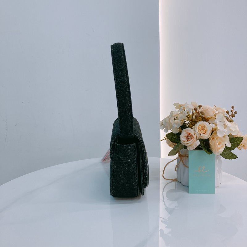 MS0667 Diesel 迪賽 腋下 牛仔布 全黑 黑漆五金 銀扣 1DR Plaque Shoulder Bag Denim So Black x PHW-2