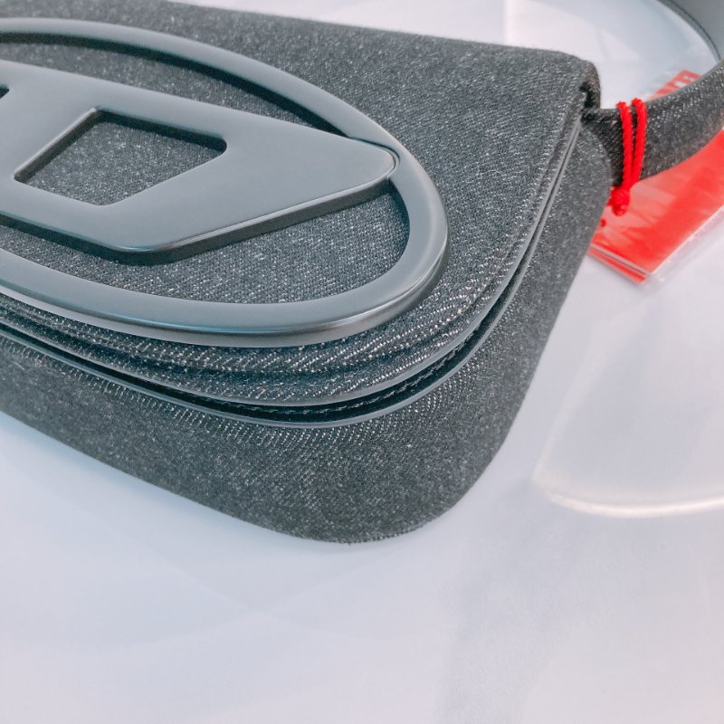 MS0667 Diesel 迪賽 腋下 牛仔布 全黑 黑漆五金 銀扣 1DR Plaque Shoulder Bag Denim So Black x PHW-6