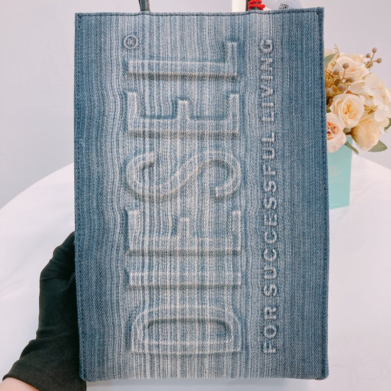 MS0666 Diesel 迪賽 購物 手提包 中號 牛仔布 牛仔藍 銀扣 Les Shoppers Tote Bag Size M Denim Blue x PHW-9