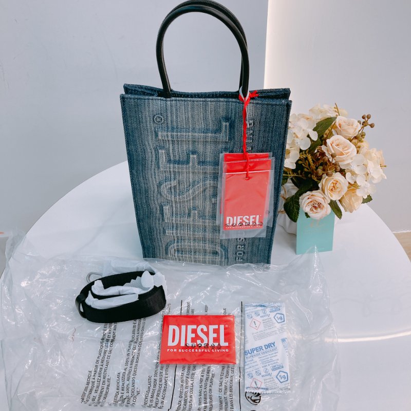 MS0666 Diesel 迪賽 購物 手提包 中號 牛仔布 牛仔藍 銀扣 Les Shoppers Tote Bag Size M Denim Blue x PHW-15